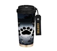 miaozhen Bicchieri da caffè con coperchio misterioso nero notte nera cane tazza da caffè in acciaio inox per bevande calde fredde 500 ml a prova di perdite