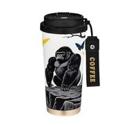 miaozhen Bicchieri da caffè da viaggio con coperchio, animali selvatici, gorilla, stile anime americano, tazza da caffè isolata, in acciaio inox, per bevande calde e fredde, 500 ml, a prova di perdite