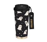 miaozhen Bicchieri da caffè da viaggio con coperchio, carini e spettrali, per Halloween, in acciaio inox, per bevande calde e fredde, 500 ml, a prova di perdite