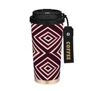 miaozhen Bicchieri da caffè da viaggio per le donne con coperchi linee audaci azteco bordeaux tazza da viaggio senza manico in acciaio inox per bevande calde fredde 500 ml a prova di perdite