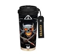 miaozhen Bicchieri da viaggio per caffè con coperchio Skull Fighter nero marrone fuoco per andare tazza da caffè in acciaio inox per caldo e freddo 17 once a prova di fuoriuscite