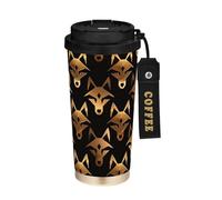 miaozhen Bicchieri da viaggio per caffè da donna con coperchio American Anime Lupo Bronzo Nero Tazza da caffè da viaggio in acciaio inox per bevande calde e fredde 500 ml a prova di perdite