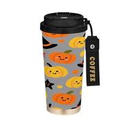 miaozhen Bicchieri da viaggio per gli uomini con coperchi arancione male zucca di Halloween strega tazza da caffè in acciaio inox per caldo e freddo 17 once a prova di fuoriuscite
