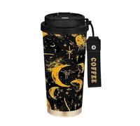 miaozhen Bicchieri da viaggio per gli uomini con coperchio Dead Witch scopa nero giallo caffè isolato tazza da viaggio in acciaio inox per caldo e freddo 500 ml a prova di fuoriuscite