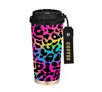 miaozhen Bicchieri da viaggio per gli uomini con coperchio in acciaio inossidabile con stampa leopardata colorata al neon per caldo e freddo 17 once a prova di perdite