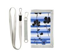 miaozhen Black Flowers Royal Blue Striped trifold soldi clip per carte di credito nylon leggero portafoglio con fermasoldi con cordino billetera tarjetero para hombre, Fiori neri a righe blu reale, 1
