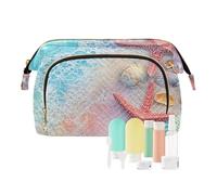 miaozhen Blu Beach Stella Marina Conchiglie Caso Cosmetico Sacchetto di Immagazzinaggio Portatile Cosmetici Borse Per La Borsa per Il Trucco para maquillaje, blu Beach conchiglie stelle marine