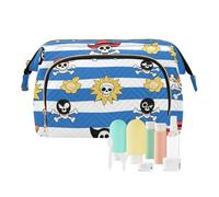 miaozhen Blu Bianco A Righe Costiera Pirata Scheletro Grande Capacità di Viaggio Borsa Cosmetica Leggero Delle Donne Borsa Della Moneta per il Trucco Cosmetico para ma, Scheletro pirata costiero a
