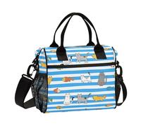 miaozhen Blu Bianco A Righe Gatto Pesce Lunch Bag Donne con Tracolla Eco-Friendly Lunch Tote per Picnic lonchera de Mujer para el Trabajo