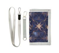 miaozhen Blu e Oro Giapponese Vintage Flowers titolare trifold con soldi clip regali per giovani minimalista colorato mens piccolo portafoglio con cordino billetera para hombre, Fiori vintage