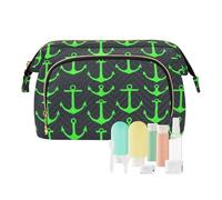 miaozhen Blu Scuro Ancore Modello Neon Verde Toiletry Bag Per Le Donne Borse Cosmetiche Impermeabile Per La Borsa per la Capacità di Viaggio Cosmetic de maquillaje