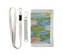 miaozhen Blue and Peach Summer Daisies trifold billfold per le donne pop casual portafoglio per gli uomini bifold con cordino billeteras para hombre, Margherite estive blu e pesca, 1 size