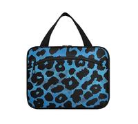 miaozhen Blue Black Leopard Cheetah Print Fancy appeso borsa trucco con scomparti con gancio, design pieghevole per i viaggiatori bolso de maquillaje para mujer L, Fantasia leopardata blu nera con