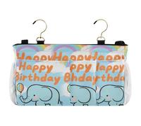 miaozhen Blue Elephant Happy Birthday comodino Caddy comodino Hanging Storage Bag per letti a castello e ospedale, dormitorio camere letto binari organizador de mesita noche
