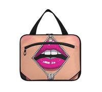 miaozhen Bocca Zipper Lip Fun appeso trucco borsa da viaggio con gancio, necessità di design per i viaggiatori organizador de maquillaje para L, Divertente labbra con cerniera a bocca, moderno