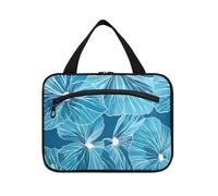miaozhen Bold Line Leaf Geranium Ciano appeso cosmetico borsa trucco con gancio, accessori di design per gli essenziali da viaggio per le donne bolso de maquillaje para mujer L, Linea audace foglia