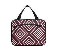 miaozhen Bold Lines Aztec Borgogna contenitori da viaggio sospesi per articoli da toeletta con gancio, design espandibile per donna estuches para maquillaje L, linee audaci Aztec Borgogna, moderno