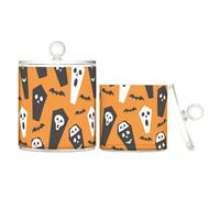 miaozhen Boo Coffin, contenitori in plastica trasparente con coperchio, per Halloween, piccoli contenitori decorativi per cotton fioc, cotton fioc, graffette, confezione da 2