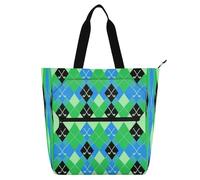 miaozhen Borsa a tracolla decorativa per libri carini per bambini adulti retrò golf club modello plaid verde leggero biblioteca libro borsa a tracolla con tasche per scuola shopping spiaggia