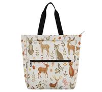 miaozhen Borsa a tracolla per libri per bambini per ragazzi e donne, con simpatici animali della giungla, cervi, canguri, design grande, borsa a tracolla con cerniera per scuola e tempo di gioco