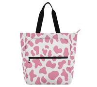 miaozhen Borsa a tracolla per libri, per ragazzi, ragazze, donne, motivo mucca pesca, impermeabile, con tasche con cerniera, per università, shopping, spiaggia