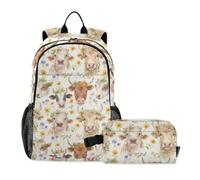 miaozhen Borsa da scuola per ragazzo primavera Highland mucca floreale 18L/zaino e contenitore per il pranzo per ragazzi, 7-10, mochila con lonchera para ni?os