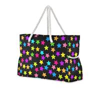 miaozhen Borsa da spiaggia a prova di sabbia impermeabile con cerniera Dreamy Colorful Stars Black Womens computer tote bag per lavoro Top Beach Bag, Pool Bag, Work Bag, Shopping Bag