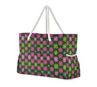 miaozhen Borsa da spiaggia di grande capacità vacanza con cerniera Clover Leaf Fuchsia Sage Green womens computer tote borse per lavoro con portabicchieri sul lato