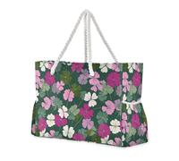 miaozhen Borsa da spiaggia impacchettabile a prova di sabbia con cerniera Clover Leaves Fuchsia Sage Green big tote bags per le donne con portabicchieri sul lato