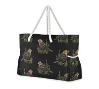 miaozhen Borsa da spiaggia impermeabile impermeabile con cerniera Carino Grassland Sparrow Nero grande tote bag per le donne Top Beach Bag, Pool Bag, Work Bag, Shopping Bag