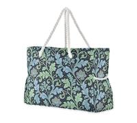 miaozhen Borsa da spiaggia impermeabile per vacanze con cerniera Seaweed Leaf Blue Flower William Morris borse tote da donna con portabicchieri sul lato