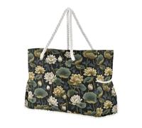 miaozhen Borsa da spiaggia per famiglie di grande capacità con cerniera Elegante ninfea oro e verde grandi borse tote per le donne Buono per i viaggi in piscina nuotare spiaggia vacanze necessità