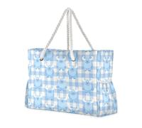 miaozhen Borsa da spiaggia per ragazze a prova di sabbia con cerniera mostri a quadretti blu pastello borse da viaggio per donne borsa da spiaggia top borsa da piscina, borsa da lavoro, borsa per la