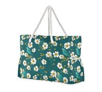 miaozhen Borsa da spiaggia pieghevole portatile da viaggio con cerniera Americas Kea Wildflower turchese grande tote bag per donna Top Beach Bag, Pool Bag, Work Bag, Shopping Bag