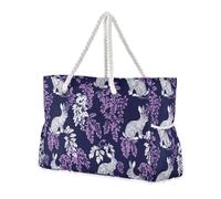 miaozhen Borsa da spiaggia pieghevole portatile per viaggi con cerniera Bunny Wisteria Blue insegnante tote bag per donne con portabicchieri sul lato