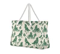 miaozhen Borsa da spiaggia portatile per viaggi con cerniera Design disegnato a mano Lupo Soft Green borse da lavoro per le donne tote con tasche