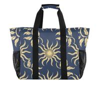miaozhen Borsa da spiaggia William Morris Style Design Sun blu scuro pieghevole impermeabile con manici