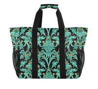miaozhen Borsa da spiaggia William Morris Style turchese Paisley pieghevole con tasche con manici