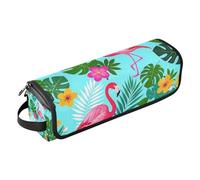 miaozhen Borsa da viaggio con tappetino resistente al calore, organizer per strumenti per capelli, per strumenti caldi, ferro arricciacapelli, volumizzante, styler, fenicotteri estivi, foglia di palma
