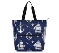 miaozhen Borsa decorativa per bambini Borsa per libri di pianoforte per bambini ragazzi ragazze blu oceano bianco ancore fan della vela robusta borsa per la spesa riutilizzabile con cerniera per la
