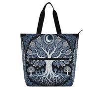 miaozhen Borsa decorativa per bambini Borsa per libri di pianoforte per bambini studenti adulti albero della vita blu nero 600D tessuto Oxford libreria borsa con tasche con cerniera per scuola