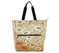 miaozhen Borsa decorativa per bambini, donne, uomini, api, fiori di campo, bohémien, moderne, manici in tessuto, borse per la spesa, borsa da spiaggia con tasche con cerniera, per scuola, shopping