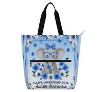 miaozhen Borsa decorativa per bambini per bambini, ragazzi, ragazze, elefanti, accettare, capire, amore, antigraffio, resistente, per insegnanti, biblioteca, scuola, lavoro, viaggi