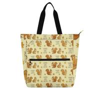 miaozhen Borsa decorativa per libri artistica, per bambini, donne, uomini, scoiattolo, vita, materia, scoiattolo, amanti dello scoiattolo, tasche multiple riutilizzabile con tasche con cerniera per