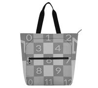 miaozhen Borsa decorativa per libri artistici, per bambini, donne, uomini, grigi, a scacchi, numeri grandi, per biblioteca, libri, con tasche, per scuola, shopping, drogheria