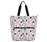 miaozhen Borsa decorativa per libri d'arte per ragazzi ragazze donne tennis amore modello rosa 600D tessuto Oxford resistente insegnante biblioteca per la scuola shopping drogheria