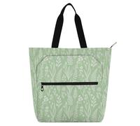 miaozhen Borsa decorativa per libri per bambini, donne, uomini, carina, verde salvia, fiore di campo, leggera, per biblioteca, libri, borsa per la spesa, con manici con cerniera, per università