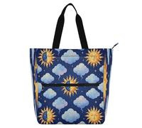 miaozhen Borsa decorativa per libri per bambini donne uomini luna magica e sole nuvole impermeabile libro per bambini borsa della spesa riutilizzabile borsa per la scuola shopping drogheria