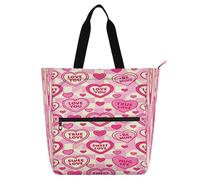 miaozhen Borsa decorativa per libri per bambini, donne, uomini, San Valentino, dolce amore, cuore, leggera, borsa da spiaggia con tasche con cerniera, per scuola, shopping, spiaggia