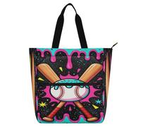 miaozhen Borsa decorativa per libri per bambini per bambini adulti ciambella glassa mazza da baseball pop art grande borsa della spesa riutilizzabile con cerniera per la scuola shopping drogheria